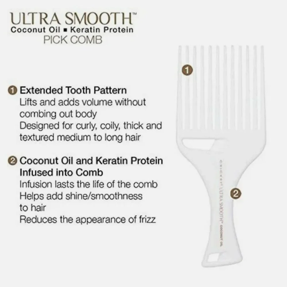 Ultra Smooth Coconut Hair Pick Comb - Infused with Coconut Oil & Keratin for ...